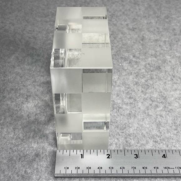 Lucien Piccard Crystal Pillar Candle Holder Checkered Frosted Clear Heavy Signed - Picture 5 of 7